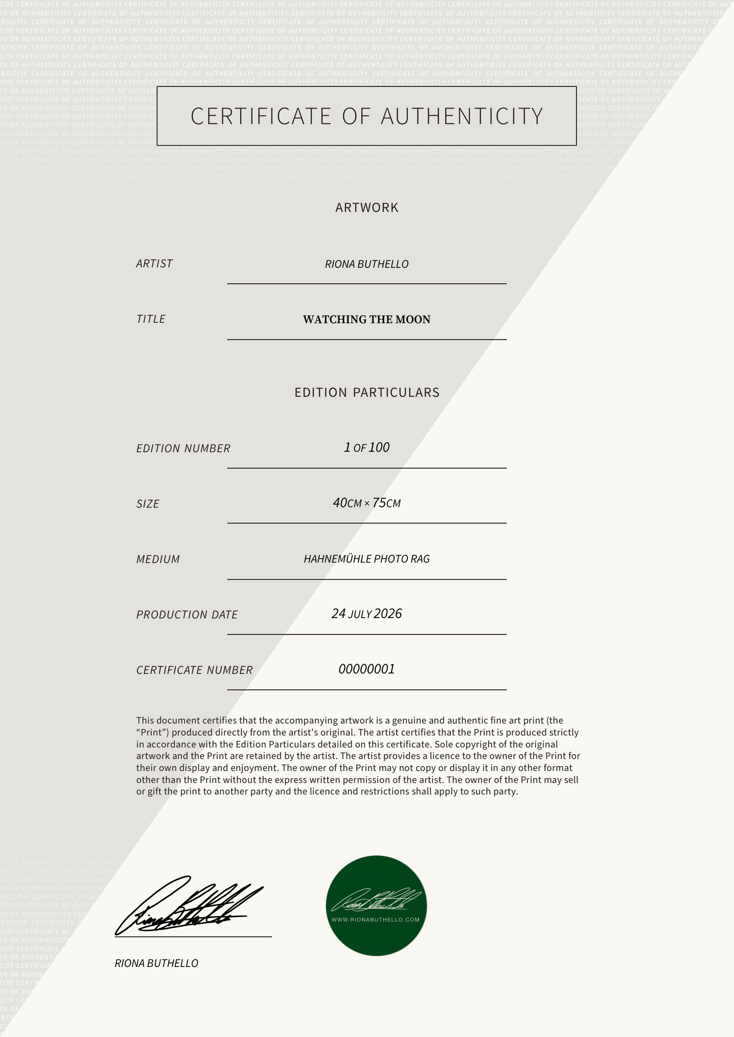 Watching the Moon — Certificate of Authenticity